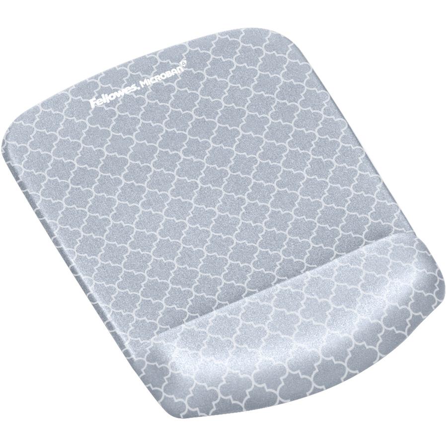 Fellowes PlushTouch&trade; Mouse Pad Wrist Rest with Microban&reg; - Gray Lattice - Lattice - 1" x 7.25" x 9.38" Dimension - Gray, White - Foam - Wear Resistant, Tear Resistant, Skid Proof - 1 Pack. Picture 4