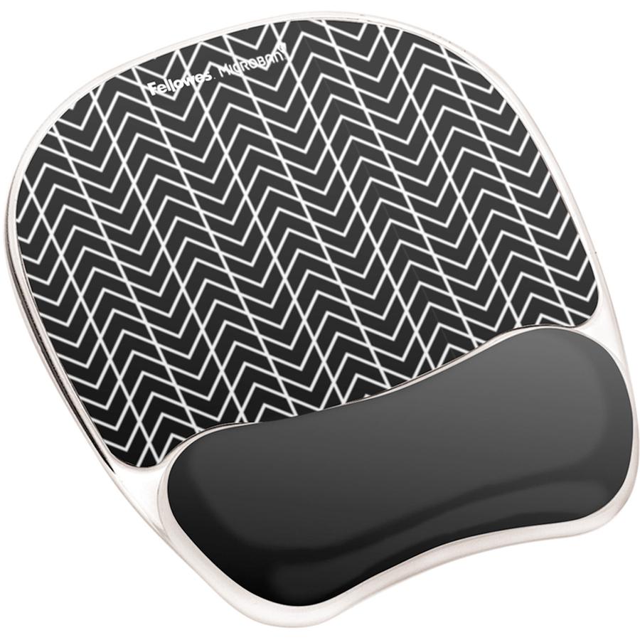 Fellowes Photo Gel Mouse Pad Wrist Rest with Microban&reg; - Black Chevron - Chevron - 9.25" x 7.88" x 0.88" Dimension - Black, White - Gel, Rubber - Stain Resistant, Skid Proof - 1 Pack. Picture 2