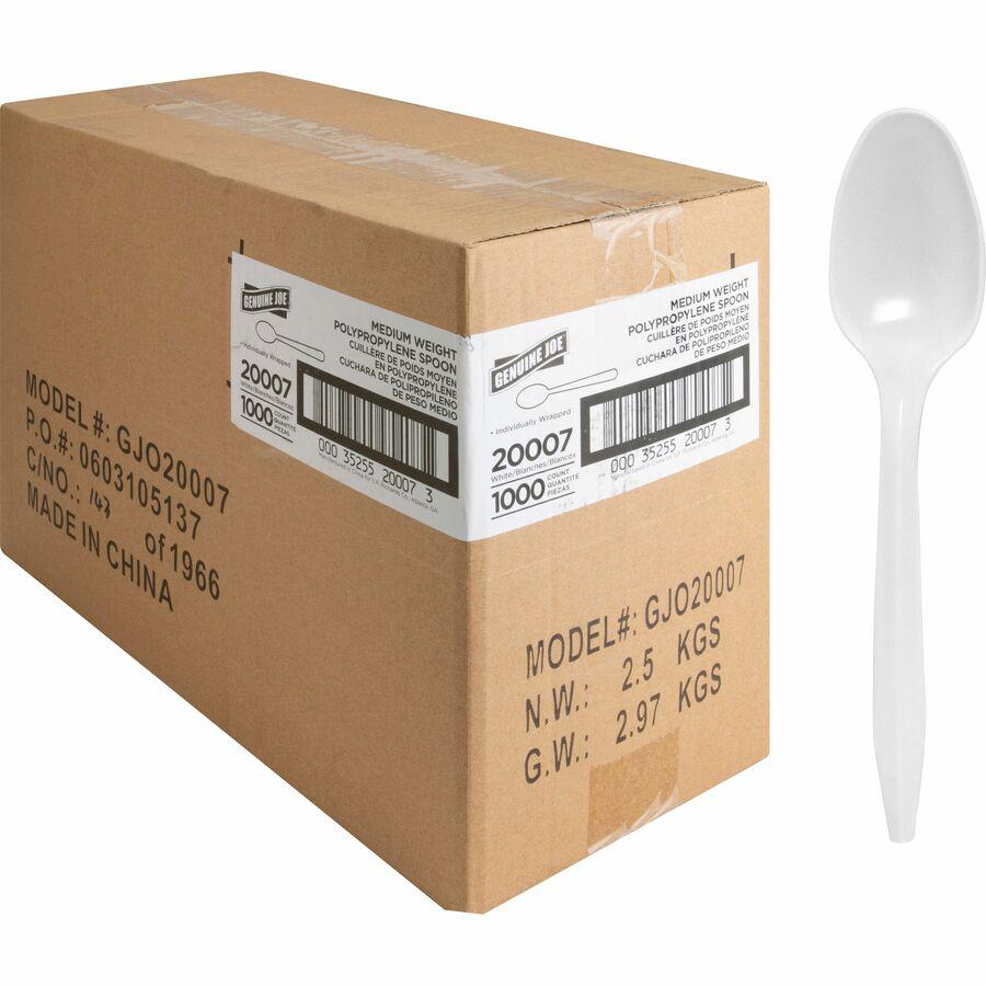 Genuine Joe Individually Wrapped Spoon - 1 Piece(s) - 1000/Carton - 1 x Spoon - Disposable - Polypropylene. Picture 5