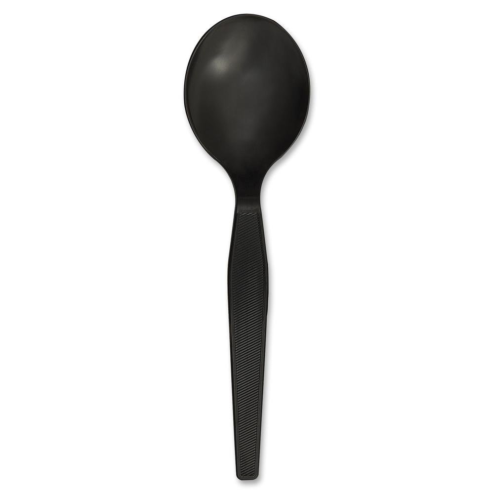 Genuine Joe Heavyweight Disposable Soup Spoons - 1 Piece(s) - 1000/Carton - 1 x Soup Spoon - Disposable - Textured - Black. Picture 2