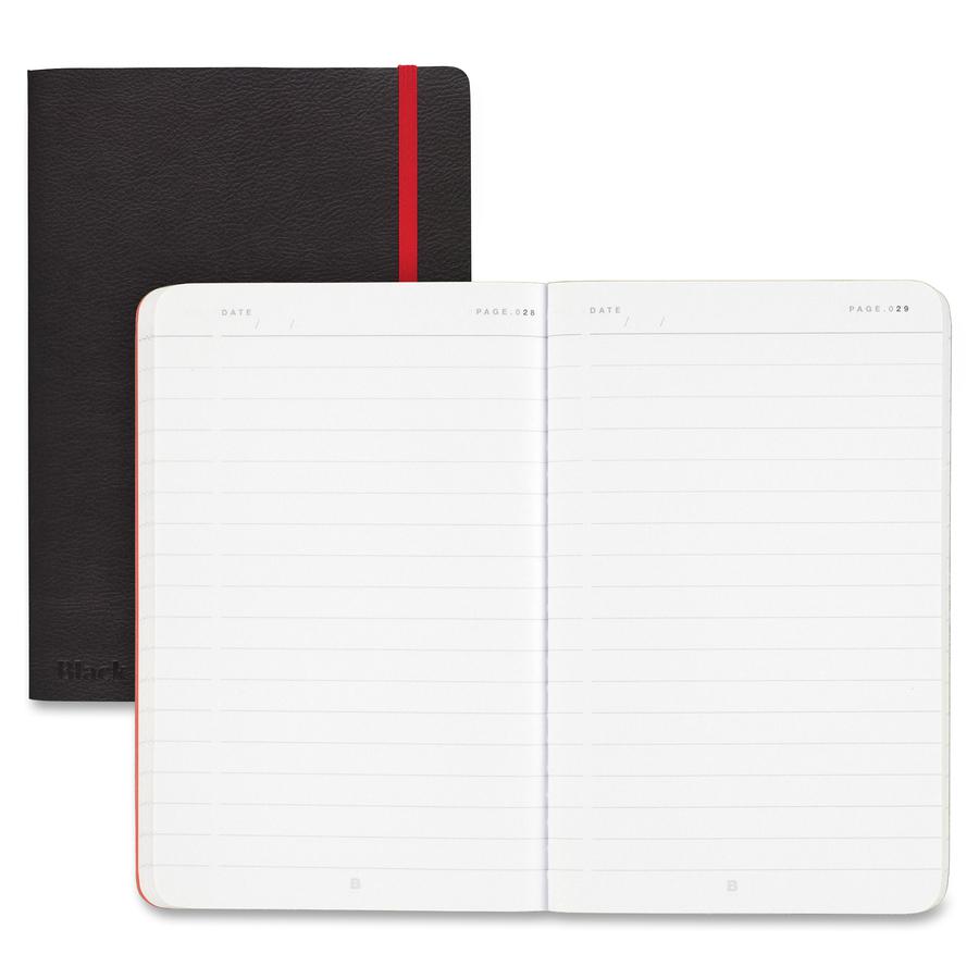 Black n' Red Soft Cover Business Notebook - Sewn - Ruled - 6" x 8" - High White Paper - Black/Red Cover - Resist Bleed-through, Numbered, Expandable Pocket, Bungee, Soft Cover - 1 Each. Picture 5