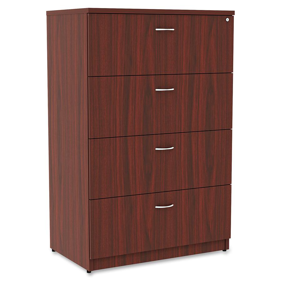 Lorell Essentials Series 4-Drawer Lateral File - 1" Top, 35.5" x 22"54.8" - 4 x File Drawer(s) - Finish: Mahogany Laminate. Picture 9