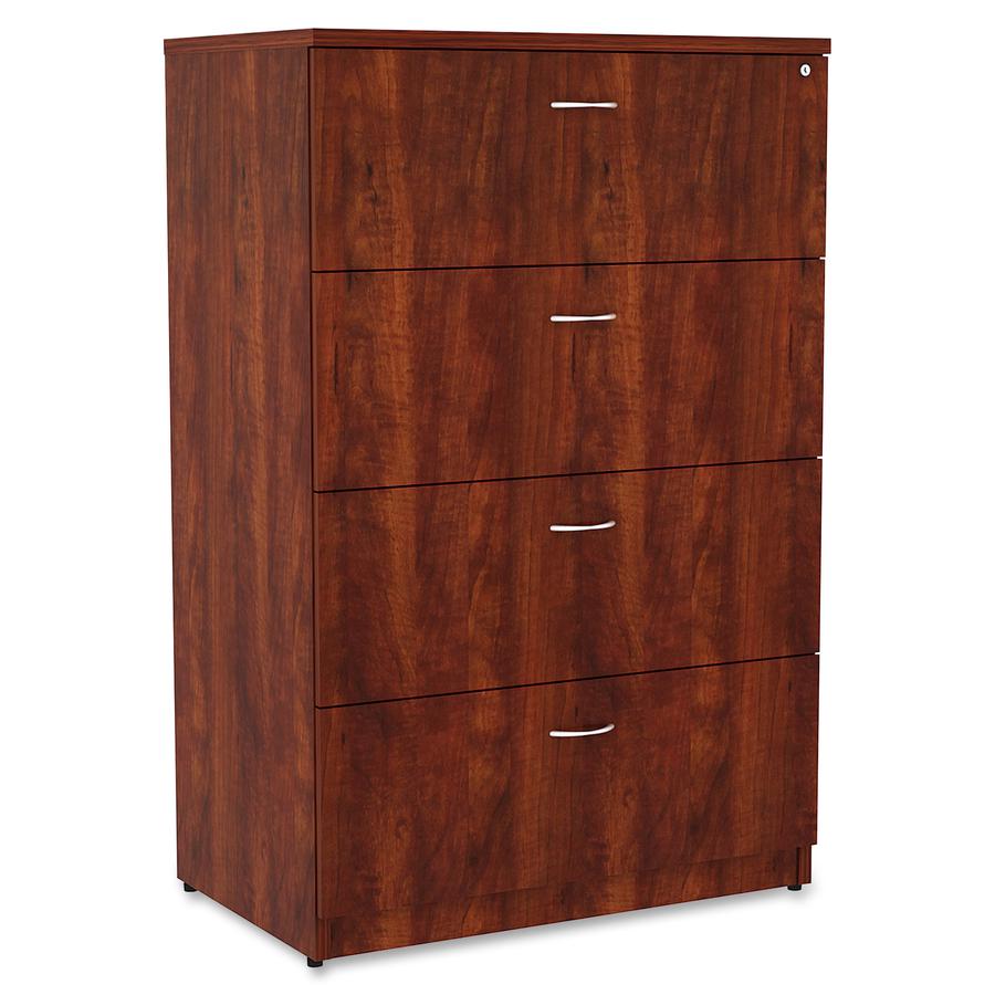 Lorell Essentials Series 4-Drawer Lateral File - 1" Top, 35.5" x 22"54.8" , 0.1" Edge - 4 x File Drawer(s) - Finish: Cherry Laminate. Picture 7