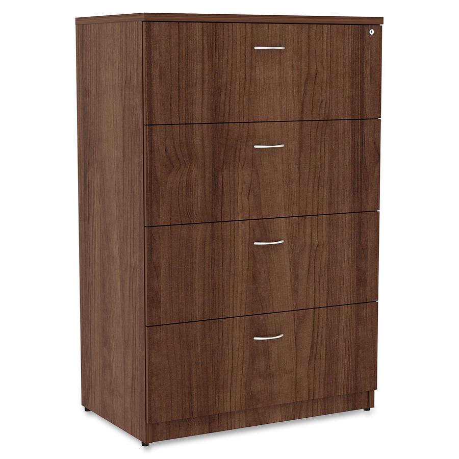 Lorell Essentials Lateral File - 4-Drawer - 1" Top, 35.5" x 22" x 54.8" - 4 x File Drawer(s) - Material: Polyvinyl Chloride (PVC) Edge - Finish: Walnut Laminate. Picture 6