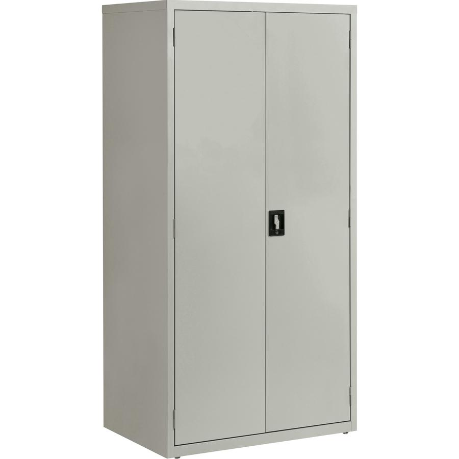 Lorell Storage Cabinet - 24" x 36" x 72" - 5 x Shelf(ves) - Hinged Door(s) - Sturdy, Recessed Locking Handle, Removable Lock, Durable, Storage Space - Light Gray - Powder Coated - Steel - Recycled. Picture 9