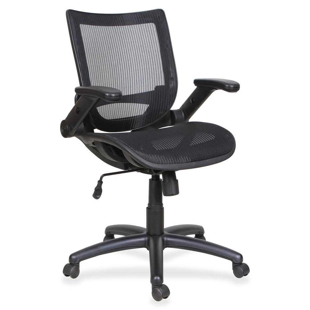 Lorell Mid-Back Task Chair - Mid Back - Black - Armrest - 1 Each. Picture 2