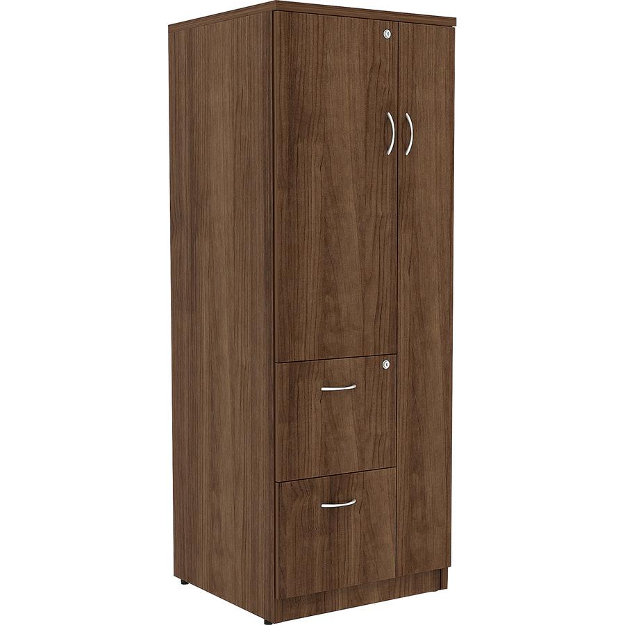 Lorell Essentials/Revelance Tall Storage Cabinet - 23.6" x 23.6"65.6" Cabinet, 0.5" Compartment - 2 x Storage Drawer(s) - 1 Door(s) - Finish: Walnut, Laminate. Picture 11