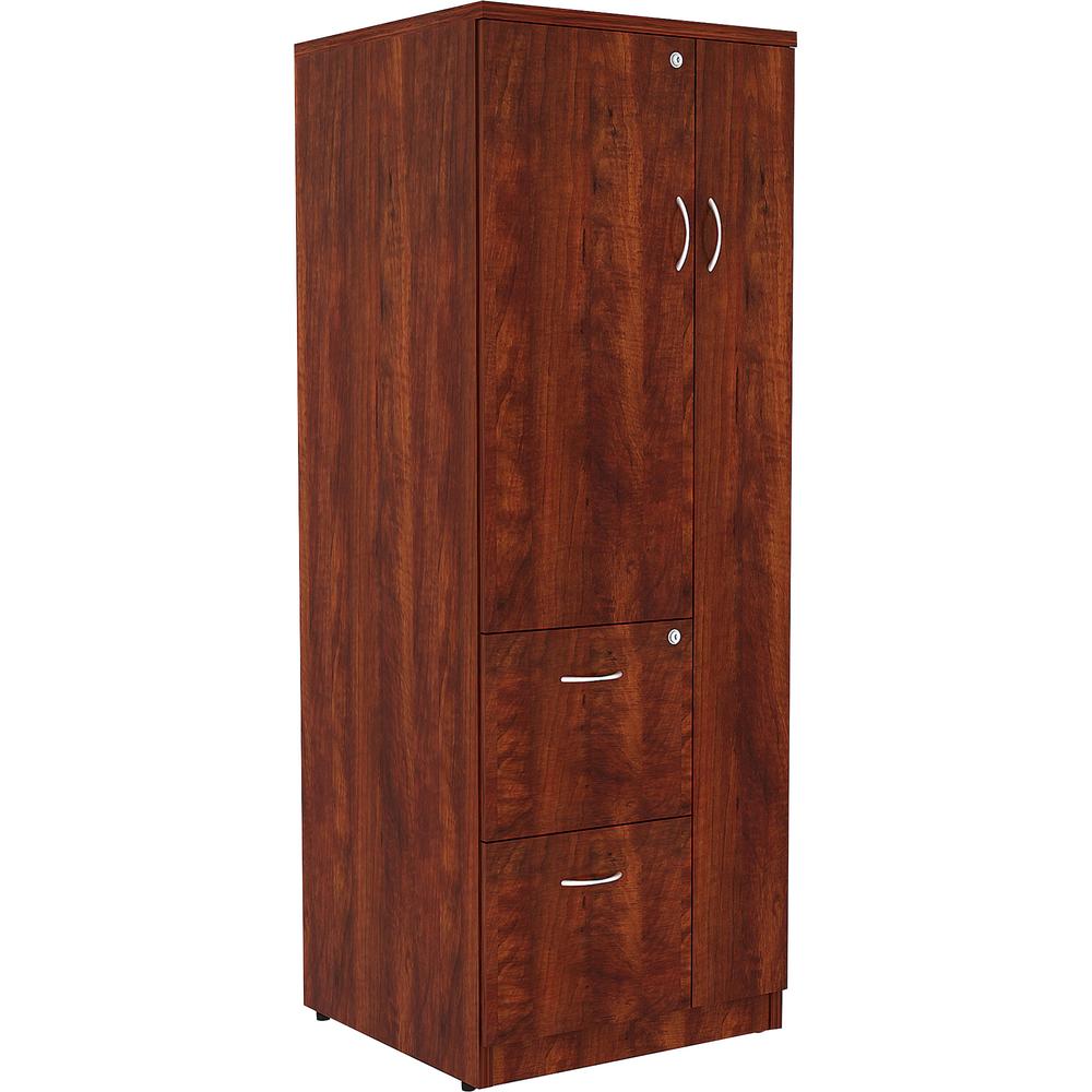 Lorell Essentials Storage Cabinet - 2-Drawer - 23.6" x 23.6"65.6" Cabinet, 0.5" Compartment - 2 x Storage Drawer(s) - 1 Door(s) - Finish: Cherry, Laminate. Picture 3