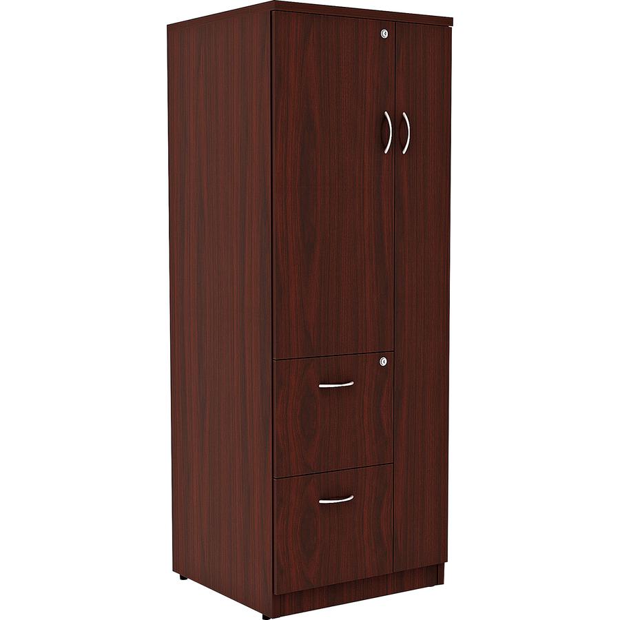 Lorell Essentials/Revelance Tall Storage Cabinet - 23.6" x 23.6"65.6" Cabinet, 0.5" Compartment - 2 x Storage Drawer(s) - 1 Door(s) - Finish: Mahogany, Laminate. Picture 8