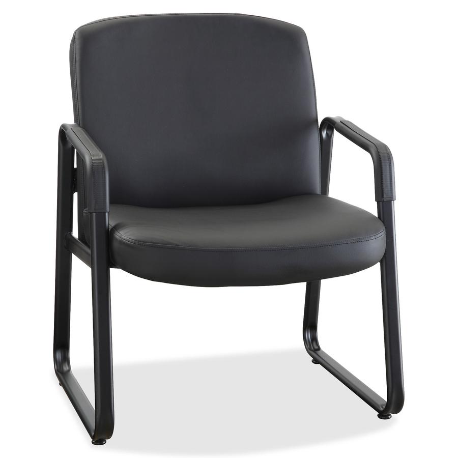 Lorell Big and Tall Leather Guest Chair - Leather, Plywood Seat - Leather, Plywood Back - Powder Coated Metal Frame - Sled Base - Black - 1 Each. Picture 2