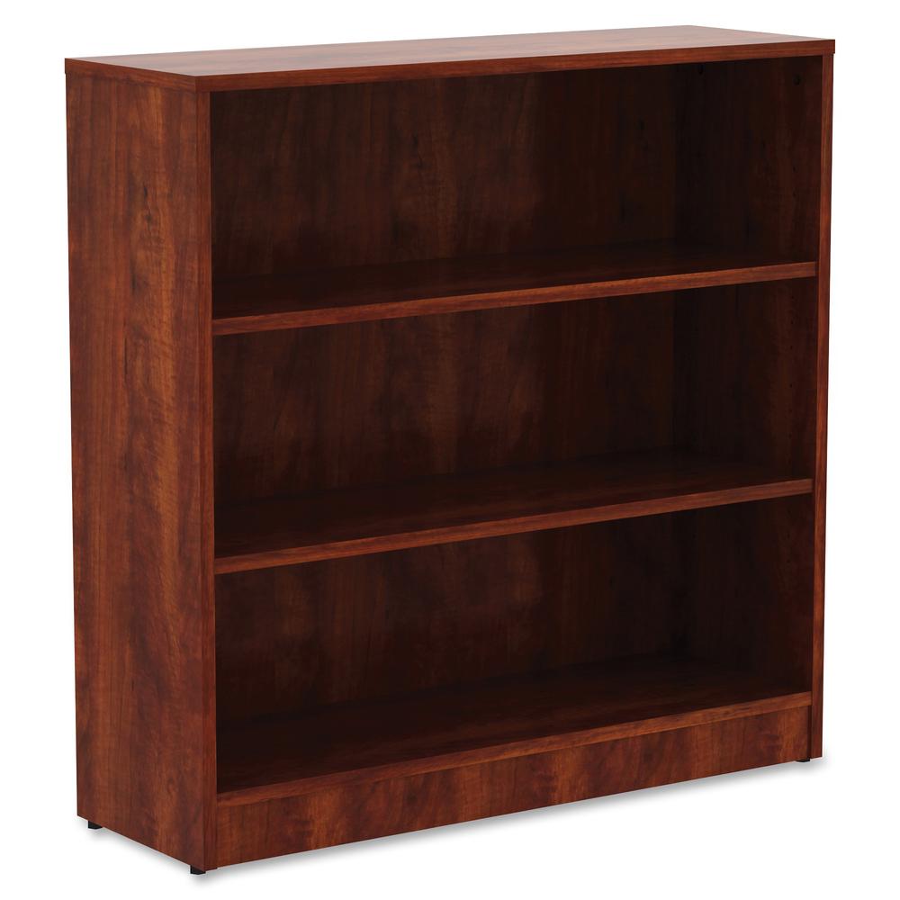 Lorell Laminate Bookcase - 3 Shelf(ves) - 36" Height x 36" Width x 12" Depth - Sturdy, Adjustable Feet, Adjustable Shelf - Thermofused Laminate (TFL) - Cherry - Laminate - 1 Each. Picture 3