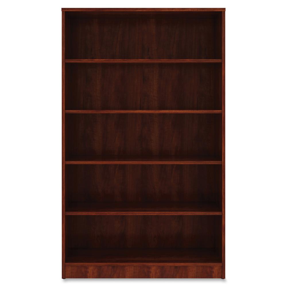 Lorell Laminate Bookcase - 0.8" Shelf, 36" x 12"60" - 5 Shelve(s) - 4 Adjustable Shelf(ves) - Square Edge - Material: Thermofused Laminate (TFL) - Finish: Cherry. Picture 4