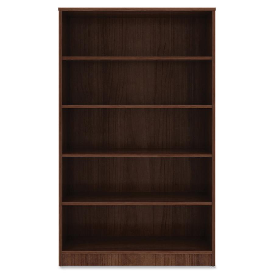 Lorell Laminate Bookcase - 0.8" Shelf, 36" x 12"60" - 5 Shelve(s) - 4 Adjustable Shelf(ves) - Square Edge - Material: Thermofused Laminate (TFL) - Finish: Walnut. Picture 7