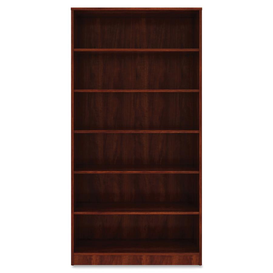 Lorell Cherry Laminate Bookcase - 6 Shelf(ves) - 73" Height x 36" Width x 12" Depth - Sturdy, Adjustable Feet, Adjustable Shelf - Thermofused Laminate (TFL) - Cherry - Laminate - 1 Each. Picture 7