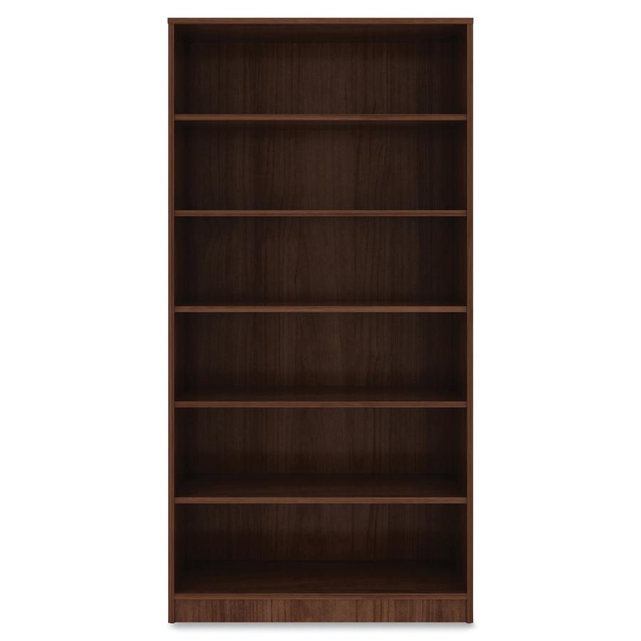 Lorell Laminate Bookcase - 6 Shelf(ves) - 72" Height x 36" Width x 12" Depth - Sturdy, Adjustable Feet, Adjustable Shelf - Thermofused Laminate (TFL) - Walnut - Laminate - 1 Each. Picture 8