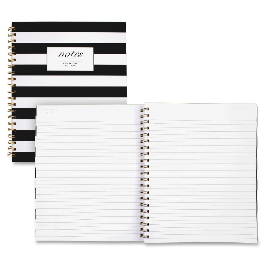 Cambridge Hardcover Wirebound Notebook - 160 Pages - Twin Wirebound - Both Side Ruling Surface - Ruled - 11" x 8 7/8" - Black & White Stripe Cover - Hard Cover, Dual Sided - 1 Each. Picture 2