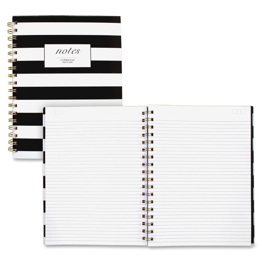 Cambridge Hardcover Wirebound Notebook - Twin Wirebound - Both Side Ruling Surface - Ruled7.3" x 9.5" - Black & White Stripe Cover - Hard Cover, Dual Sided - 1 Each. Picture 4