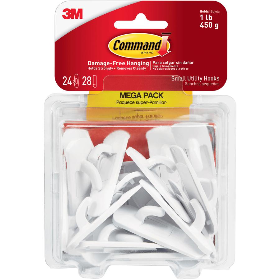 Command Small Utility Hook Mega Pack - 1 lb (453.6 g) Capacity - for Multipurpose - White - 24 / Pack. Picture 2