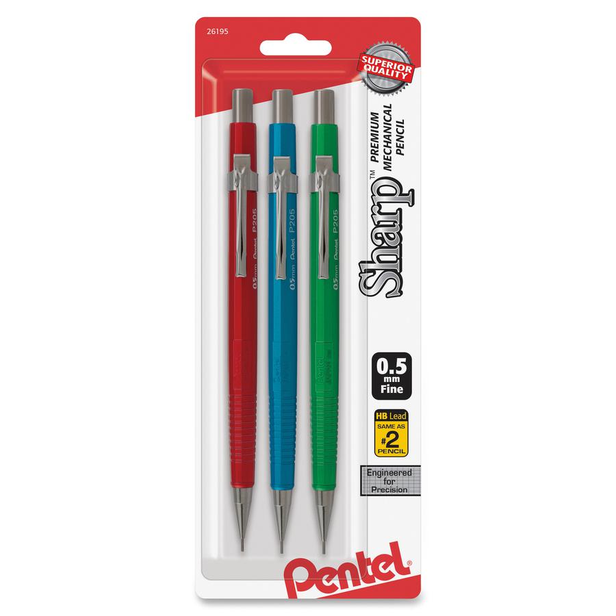 Pentel Sharp Premium Mechanical Pencils - HB Lead - 5 mm Lead Diameter - Refillable - Black Lead - Assorted Barrel - 3 / Pack. Picture 2