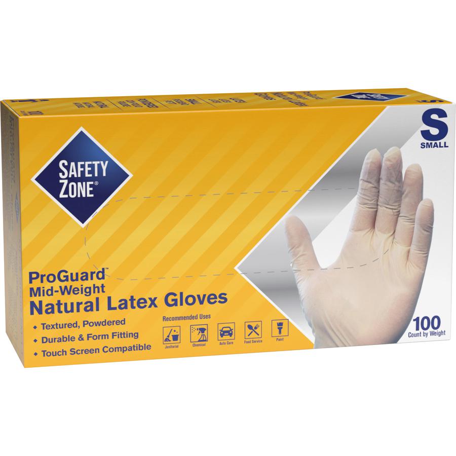 Safety Zone Powdered Natural Latex Gloves - Polymer Coating - Small Size - Natural - Allergen-free, Silicone-free, Powdered - 9.65" Glove Length. Picture 2