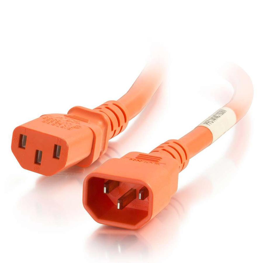 C2G 8ft 18AWG Power Cord (IEC320C14 to IEC320C13) - Orange - 250 V AC / 10 A - Orange - 8 ft Cord Length. Picture 2