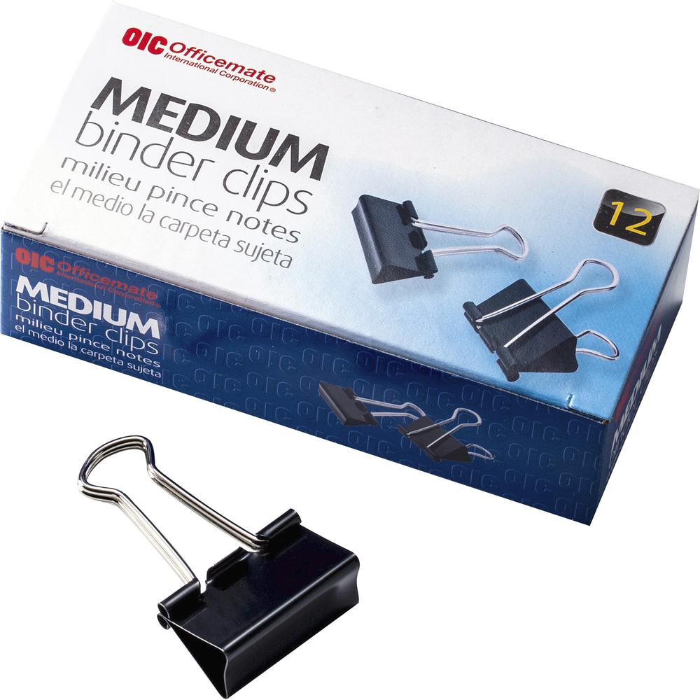 Officemate Binder Clips - Medium - 9" Length x 2.4" Width - 0.62" Size Capacity - for File - Corrosion Resistant, Durable - 12 / Pack - Black. Picture 2