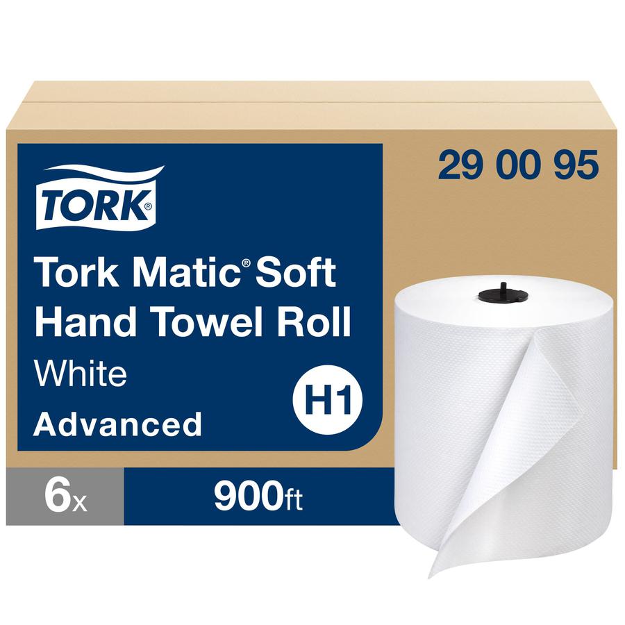 Tork Matic Hand Towel Roll White H1 - Tork Matic Soft Hand Towel Roll, White, Advanced, H1, Long-Lasting, High Absorbency, High Capacity, 1-Ply, 6 Rolls x 900 ft, 290095. Picture 2