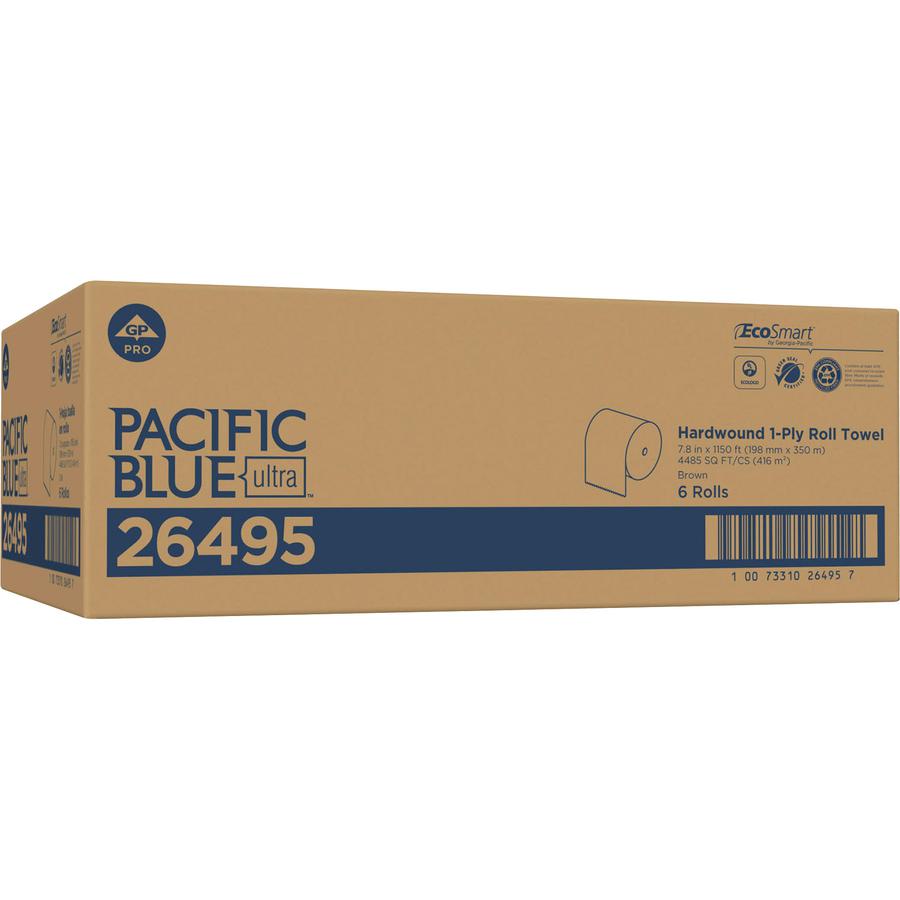 Pacific Blue Ultra High-Capacity Recycled Paper Towel Rolls - 7.87" x 1150 ft - Brown - Paper - Flexible, Chlorine-free - 6 Rolls Per Container - 6 / Carton. Picture 2