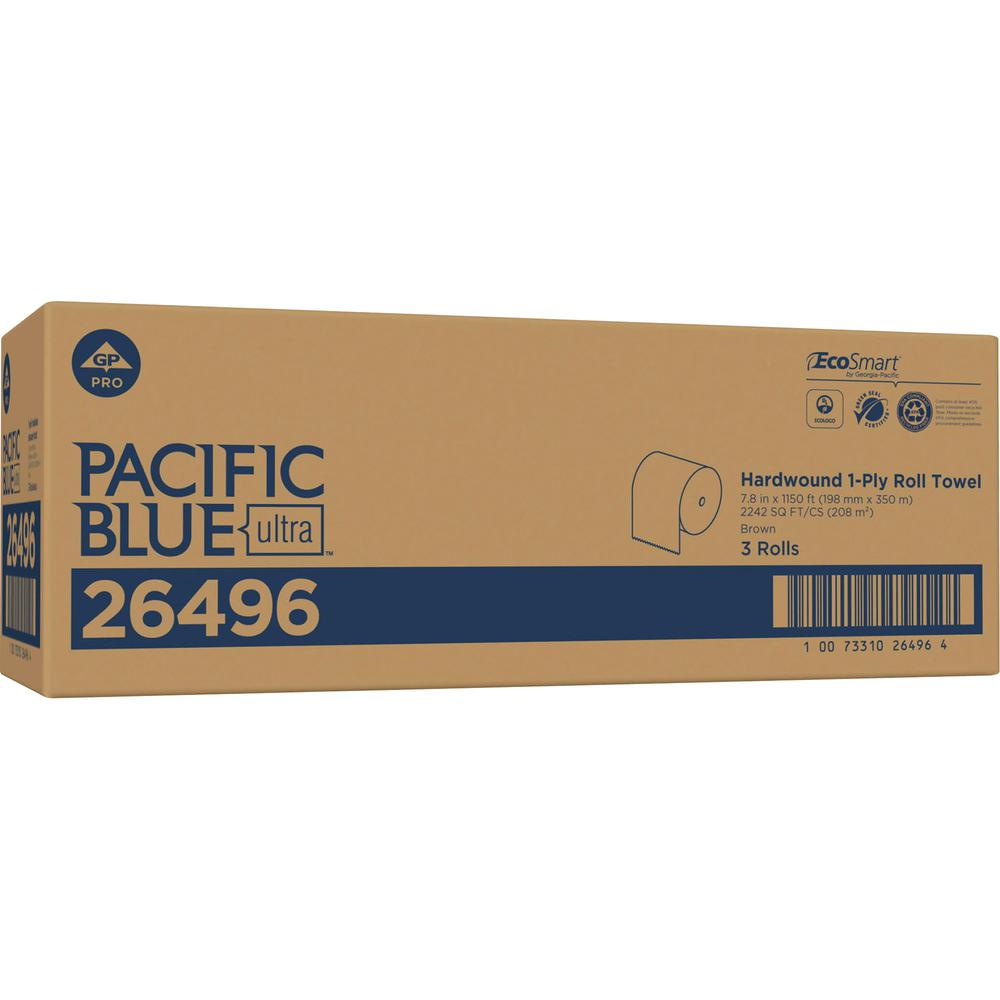 Pacific Blue Ultra High-Capacity Recycled Paper Towel Rolls - 7.87" x 1150 ft - Brown - Paper - Flexible, Chlorine-free - 3 Rolls Per Container - 3 / Carton. Picture 2