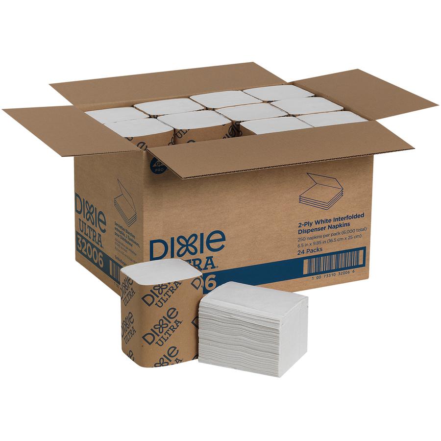 Dixie Ultra&reg; Interfold Napkin Dispenser Refill - 2 Ply - Interfolded - White - Soft, Absorbent, Chlorine-free - 250 Per Bundle - 24 / Carton. Picture 2