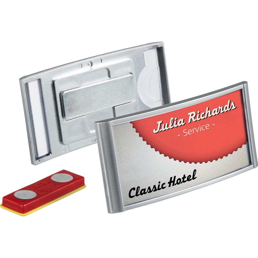DURABLE&reg; Classic Magnetic Name Badge - 1-1/4" x 2-7/8" - Plastic - Silver - 10 / Box. Picture 5