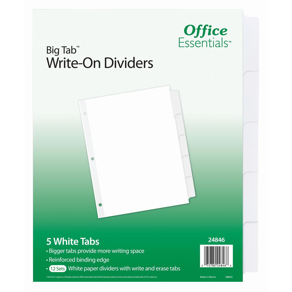 Avery&reg; Office Essentials Big Tab Write-On Tab Dividers - 60 x Divider(s) - 5 Write-on Tab(s) - 5 - 5 Tab(s)/Set - 8.5" Divider Width x 11" Divider Length - 3 Hole Punched - White Paper Divider - W. Picture 2