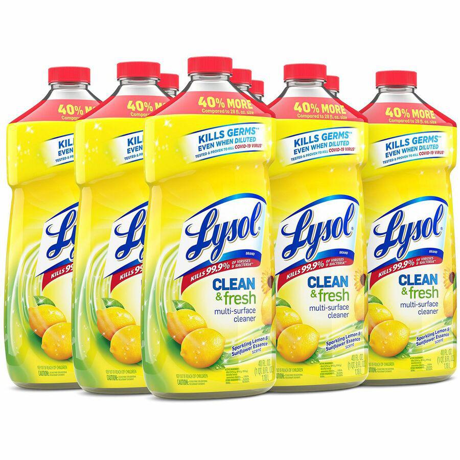 Lysol Clean/Fresh Lemon Cleaner - For Multipurpose - 40 fl oz (1.3 quart) - Lemon Scent - 9 / Carton - Yellow. Picture 9