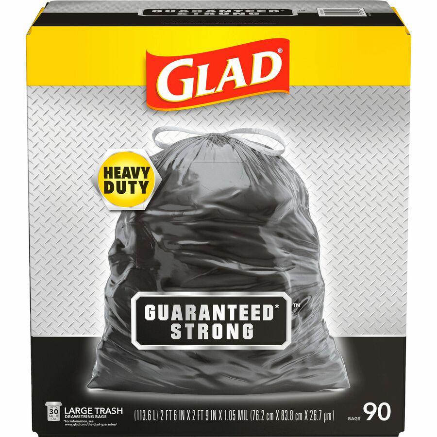 Glad Large Drawstring Trash Bags - Large Size - 30 gal Capacity - 30" Width x 32.99" Length - 1.05 mil (27 Micron) Thickness - Drawstring Closure - Black - Plastic - 90/Carton - Garbage, Indoor, Outdo. Picture 13