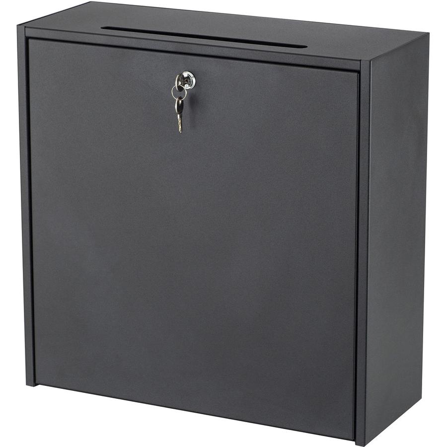 Safco Wall-mounted Inter-department Locking Mailbox - 12" Height - External Dimensions: 18" Width x 7.3" Depth x 18" Height - Hinged Closure - Steel - Black - For Letter, Document, Envelope, Memo, CD-. Picture 2