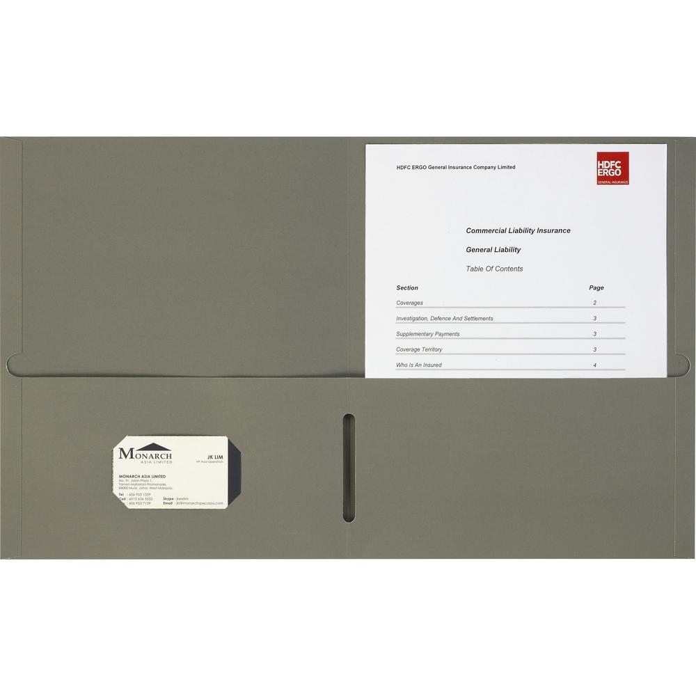 Business Source Letter Portfolio - 8 1/2" x 11" - 125 Sheet Capacity - Inside Front & Back Pocket(s) - Paper Stock - Gray - 25 / Box. Picture 2