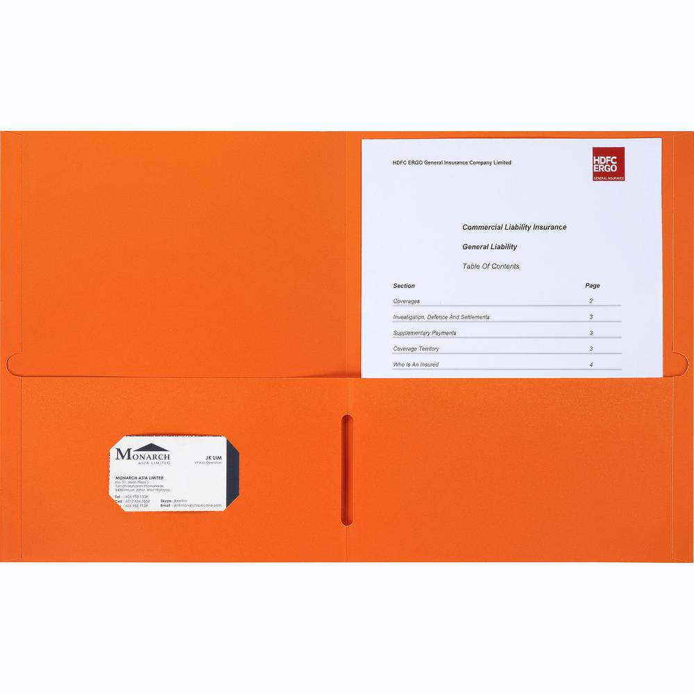 Business Source Letter Portfolio - 8 1/2" x 11" - 125 Sheet Capacity - Inside Front & Back Pocket(s) - Orange - 25 / Box. Picture 2