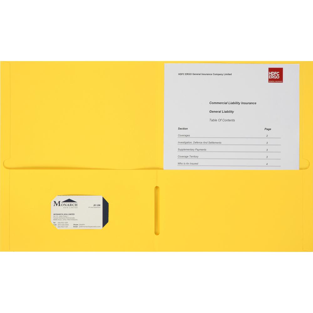 Business Source Letter Portfolio - 8 1/2" x 11" - 125 Sheet Capacity - Inside Front & Back Pocket(s) - Yellow - 25 / Box. Picture 2