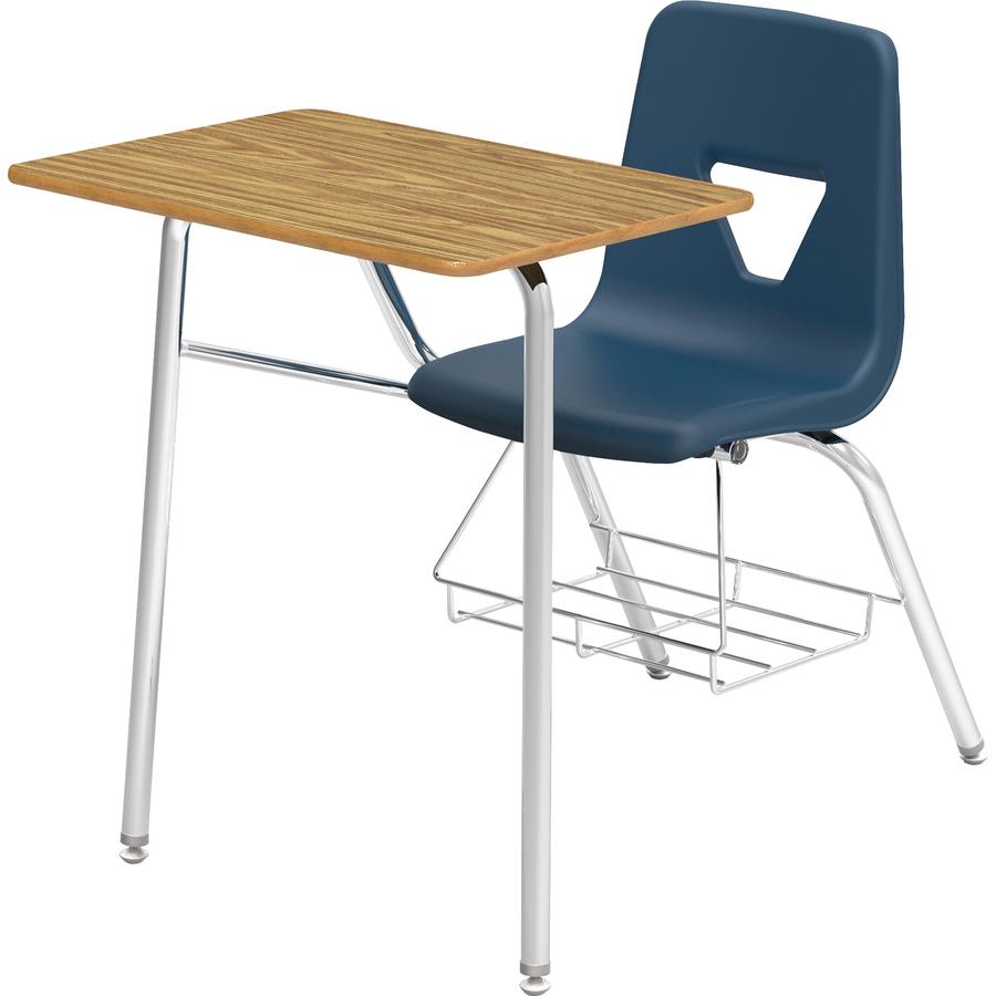 Lorell Student Chair/Desk Combo Desks - Medium Oak Rectangle, High Pressure Laminate (HPL) Top - Four Leg Base - 4 Legs - 24" Table Top Width x 18" Table Top Depth - 31" Height - Navy - Polypropylene . Picture 2