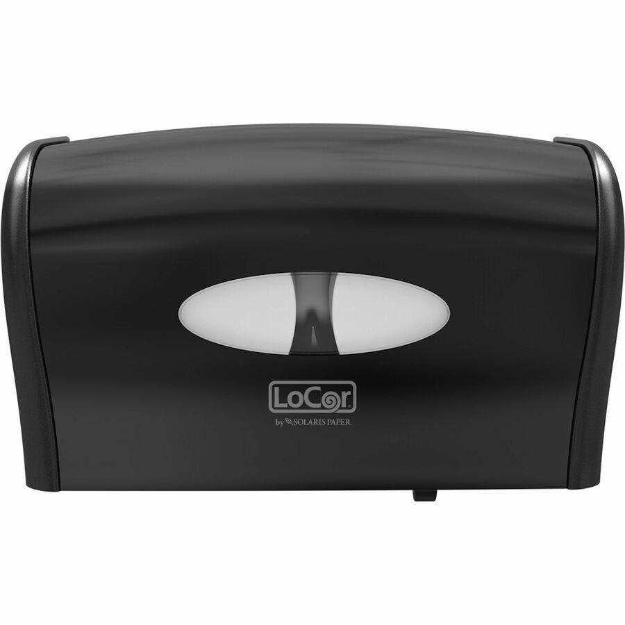 LoCor Side-By-Side Bath Tissue Dispenser - 300 x Sheet - 5.2" Height x 14.9" Width x 9.1" Depth - Black - 1 Each. Picture 2