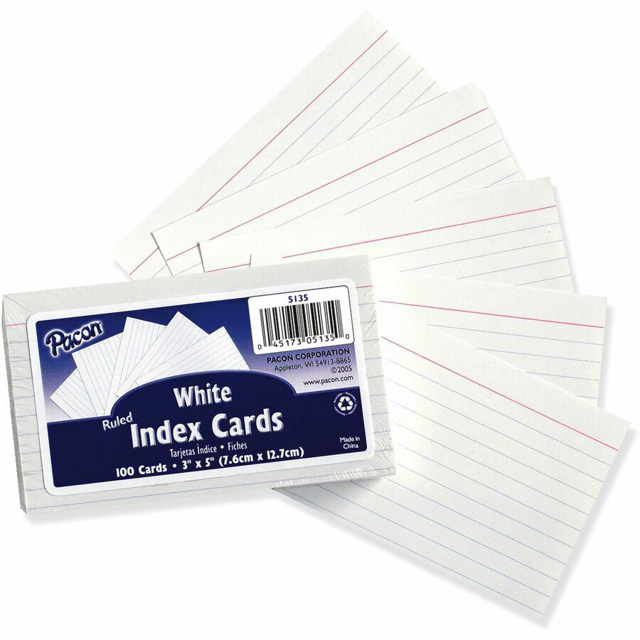 Pacon Ruled Index Cards - Front Ruling Surface - Ruled - 0.25" Ruled - 3" x 5" - White Paper - Sturdy - 100 / Pack. Picture 2