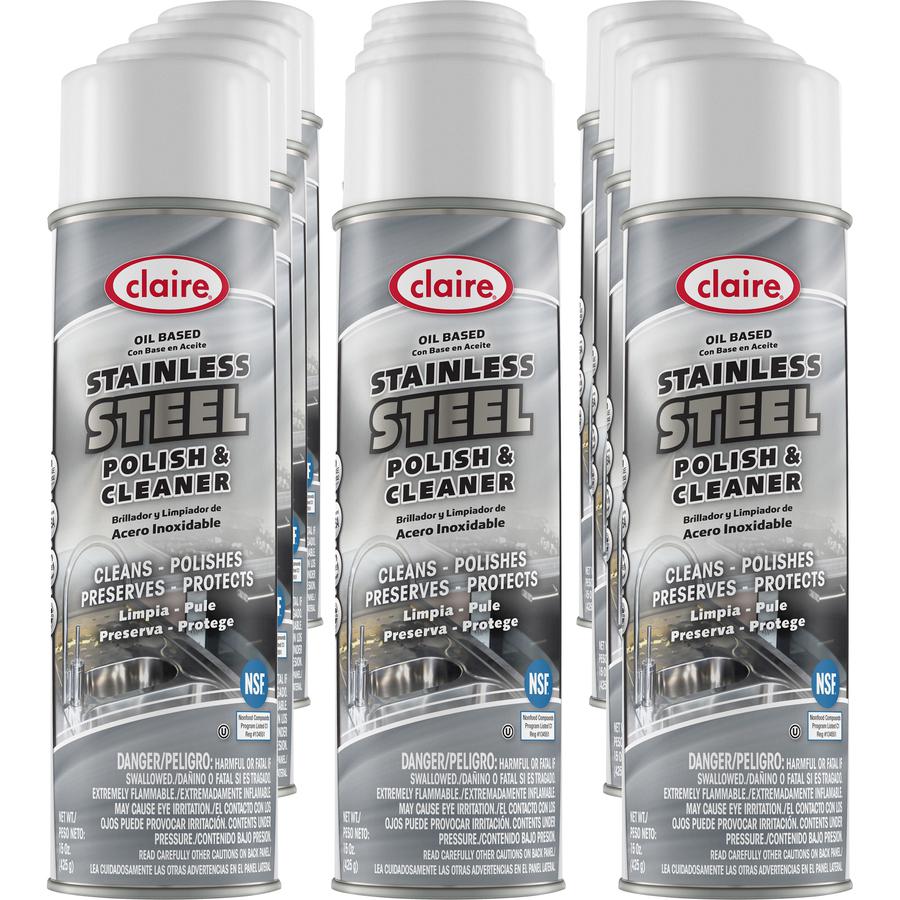 Claire Stainless Steel Polish and Cleaner - 15 fl oz (0.5 quart) - Lemon ScentCan - 12 / Pack - Non-abrasive, CFC-free - Clear. Picture 3