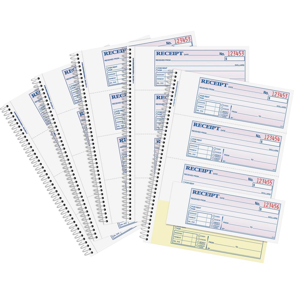 Adams Spiral 2-part Money/Rent Receipt Book - 200 Sheet(s) - Spiral Bound - 2 Part - 2.75" x 7.62" Form Size - White, Canary - Assorted Sheet(s) - 5 / Pack. Picture 3