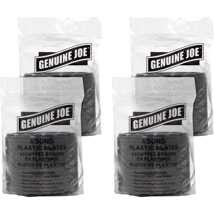 Genuine Joe Round Plastic Black Plates - Black - Plastic Body - 500 / Bundle. Picture 8
