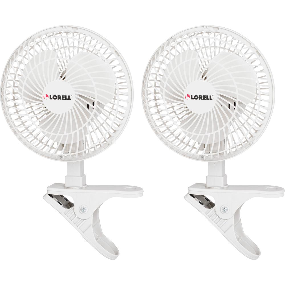 Lorell Clip-On Personal Fans - 152.4 mm Diameter - 2 Speed - Adjustable Tilt Head - 9.5" Height x 7.9" Width x 6" Depth - White. Picture 2
