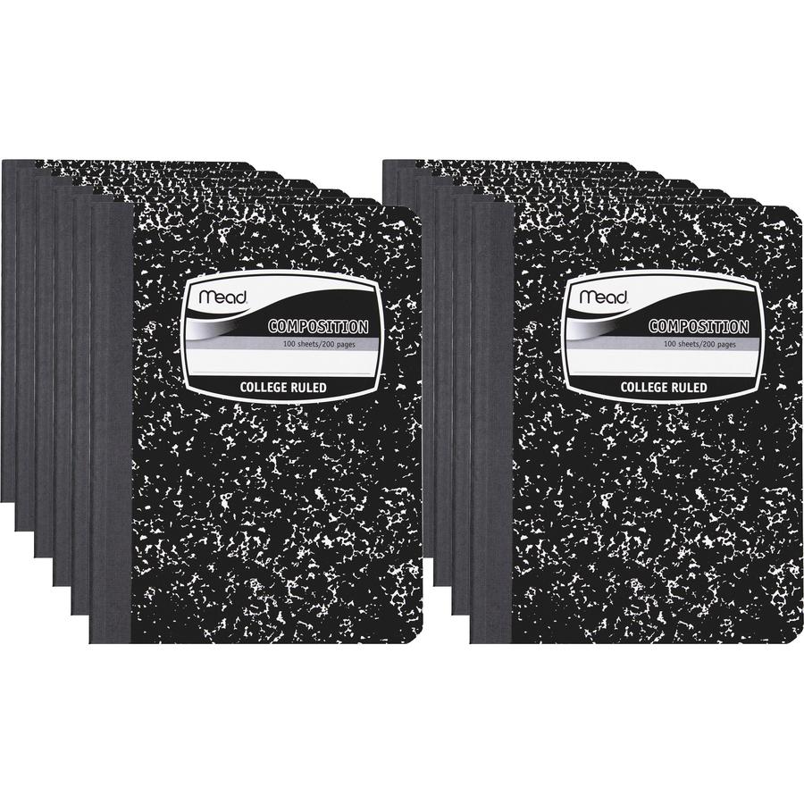 Mead Composition Book - Sewn - 7 1/2" x 9 3/4" - White Paper - Black Marble Cover - 12 / Carton. Picture 3