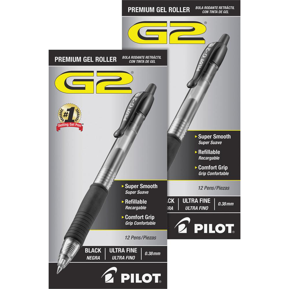 Pilot G2 Premium Gel Roller Retractable Pens - Ultra Fine Pen Point - 0.38 mm Pen Point Size - Refillable - Retractable - Black Gel-based Ink - Clear Barrel - 24 / Bundle. Picture 5
