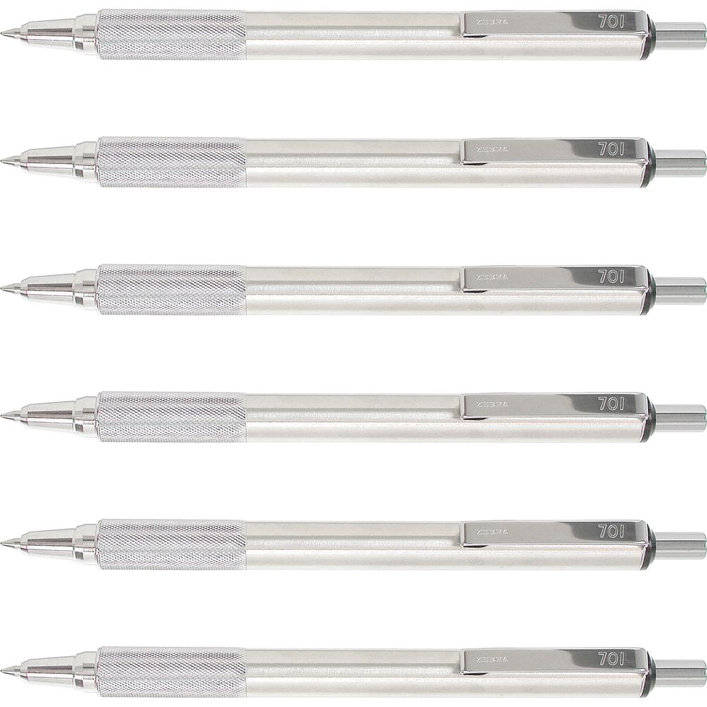 Zebra Pen STEEL 7 Series F-701 Retractable Ballpoint Pen - 0.7 mm Pen Point Size - Refillable - Retractable - Black - Stainless Steel Barrel - 6 / Box. Picture 2