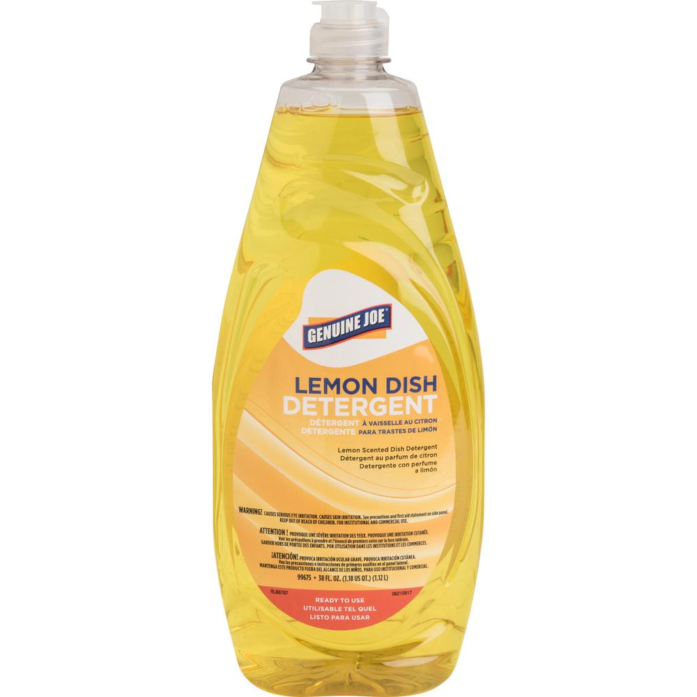 Genuine Joe Pot and Pan Detergent - Concentrate Liquid - 38 fl oz (1.2 quart) - Lemon Scent - 1 Each - Yellow. Picture 2