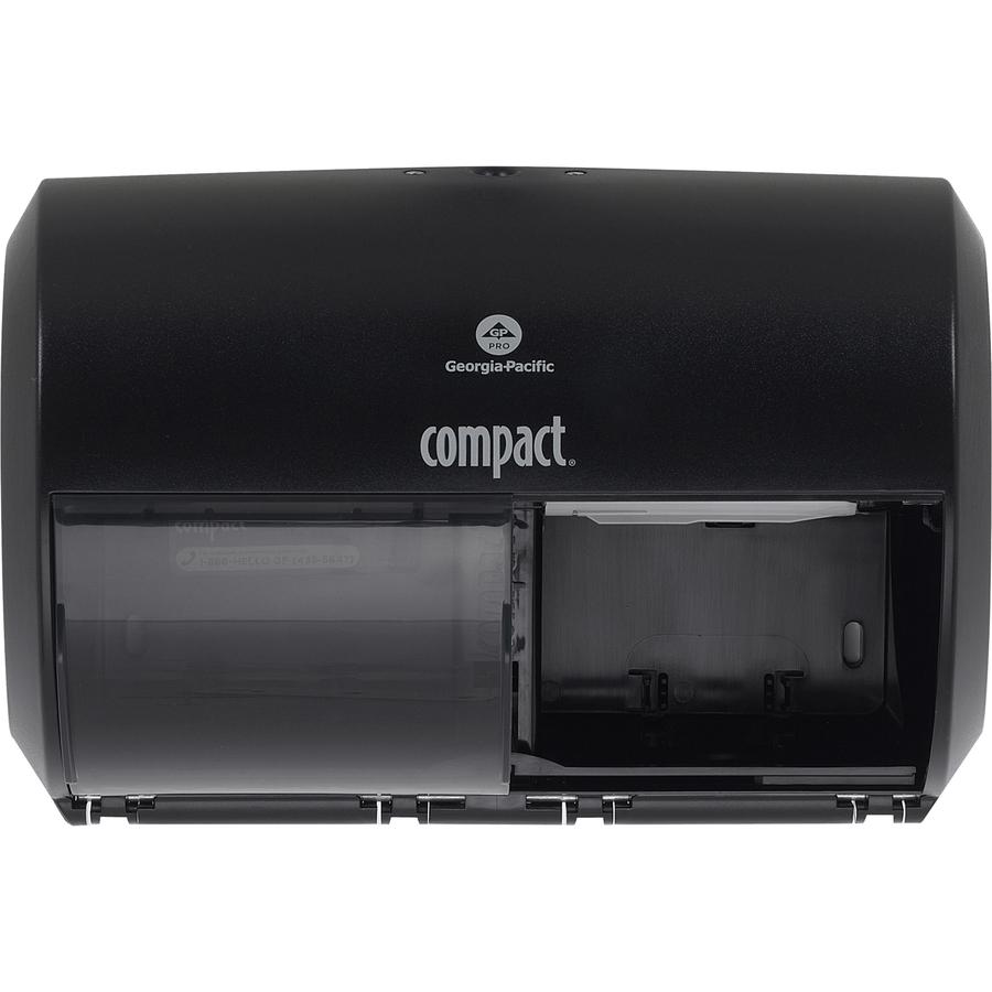 Compact 2-Roll Side-by-Side Coreless High-Capacity Toilet Paper Dispenser - 2000 x Sheet - 7.1" Height x 10.1" Width x 6.8" Depth - Black - Lockable - 1 Each. Picture 6